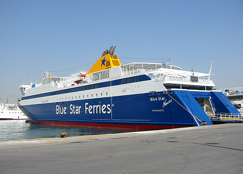 Greek ferries, boats and catamarans. Blue Star Naxos. Pireus. Athens.