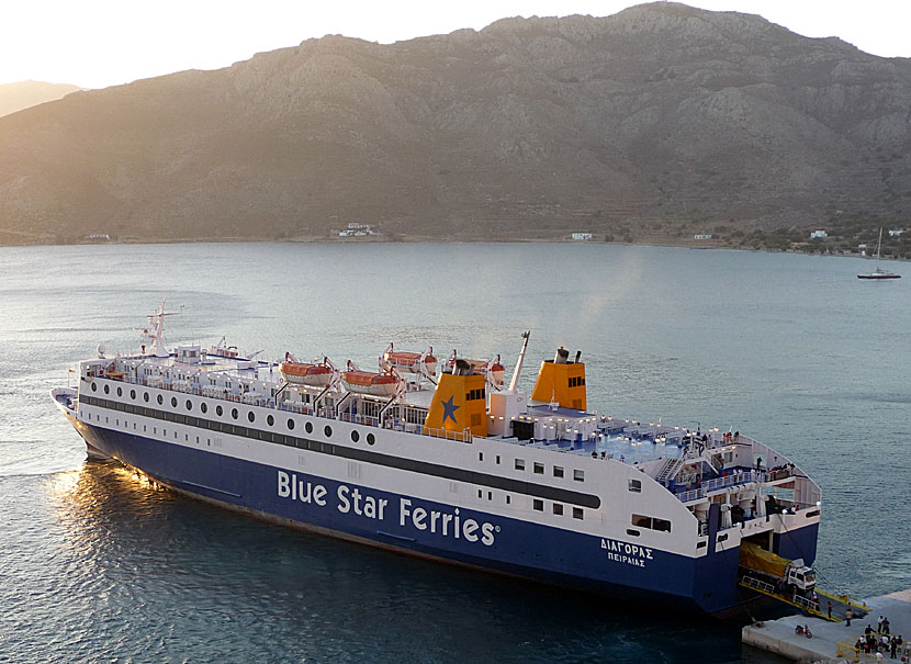 Greek ferries, boats and catamarans. Blue Star Diagoras. Livadia. Tilos.
