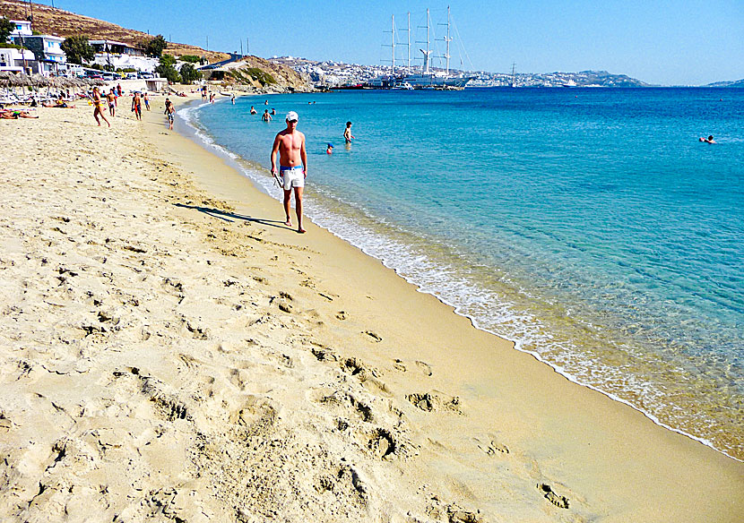 Agios Stefanos beach på Mykonos i Kykladerna.