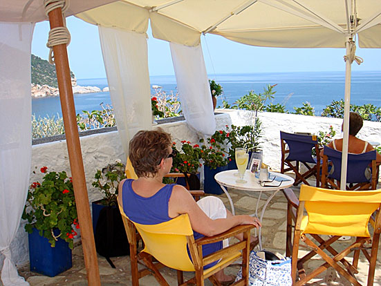 Café Thalassa i Skopelos stad.