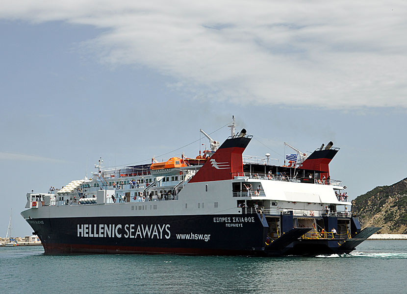 Greek ferries, boats and catamarans. Express Skiathos. Port. Skopelos Town.