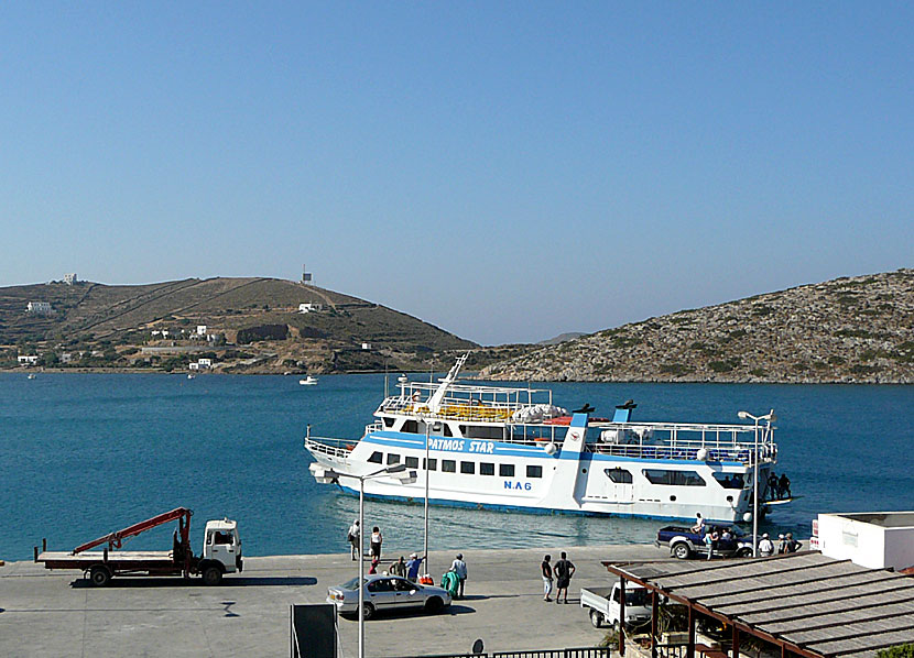 Greek ferries, boats and catamarans. Patmos Star. The port of Lipsi.