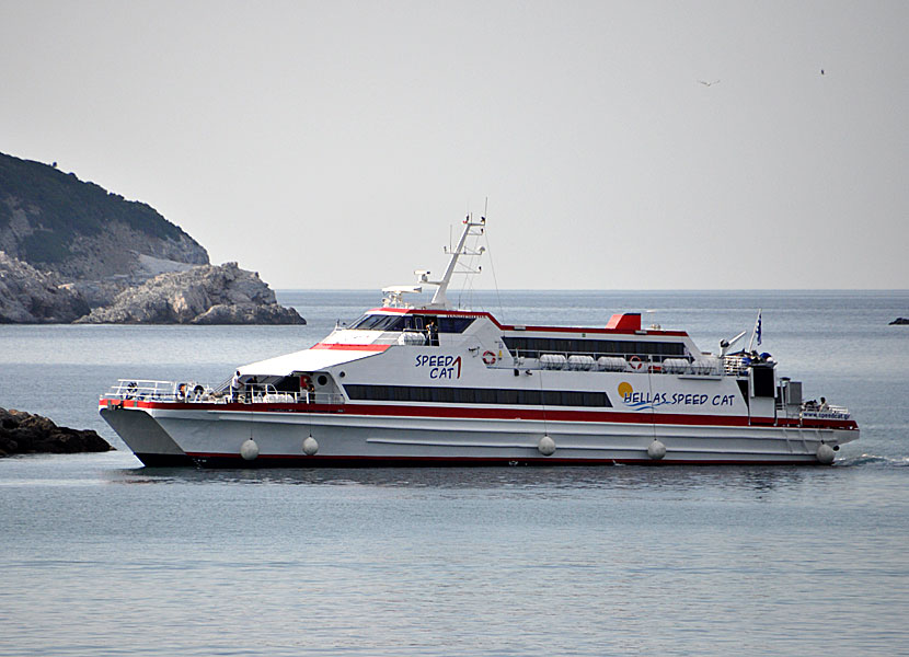 Greek ferries, boats and catamarans. Speed Cat 1. Skopelos port. 