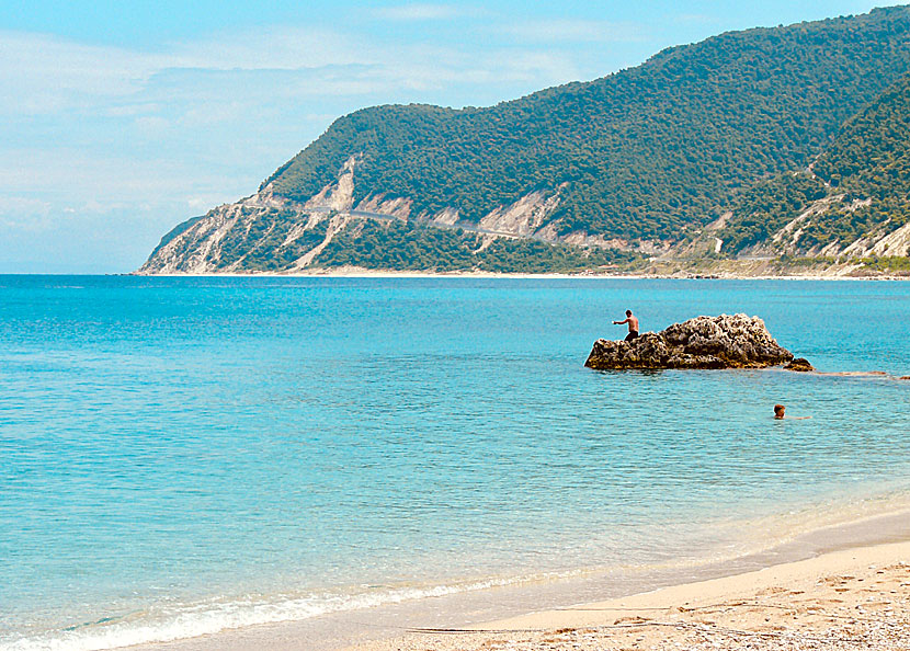 Agios Nikitas beach på Lefkas.