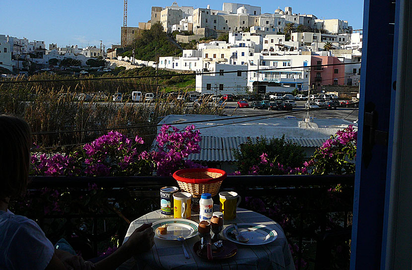 Hotell med utsikt över Kastro gamla stan på Naxos. 