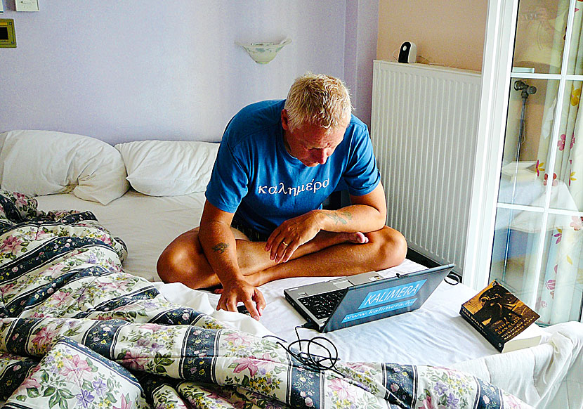 Gratis WiFi finns i alla rum på Pension Sofi på Naxos.