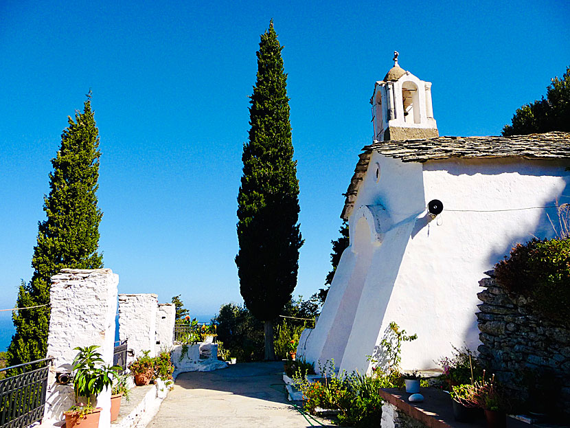 Den fridfulla klostergården i klostret Theoktistis på Ikaria.