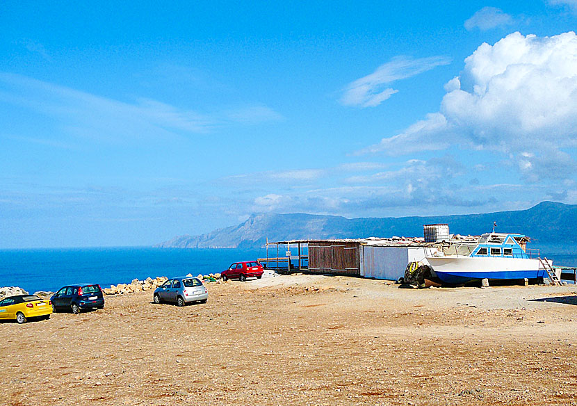 Parkeringsplatsen nära Balos lagun på Kreta.