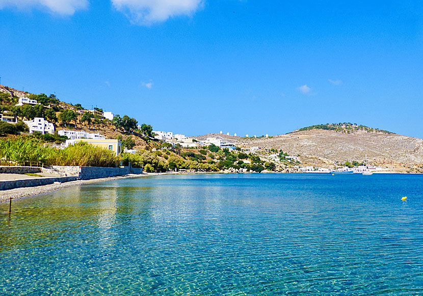 Vromolithos beach nära Spilia och Panteli på Leros i Grekland.