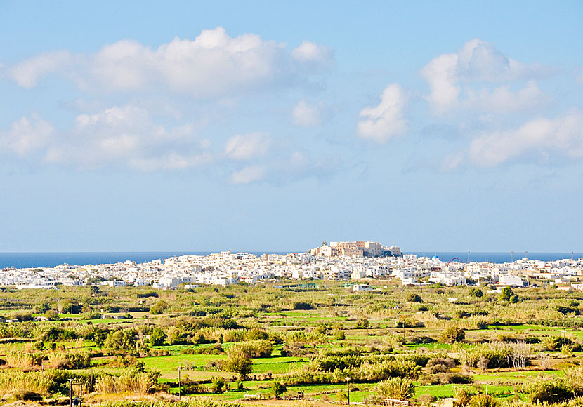 Vy över Naxos stad. Den gamla delen Kastro har varit bebodd sedan 1207. 