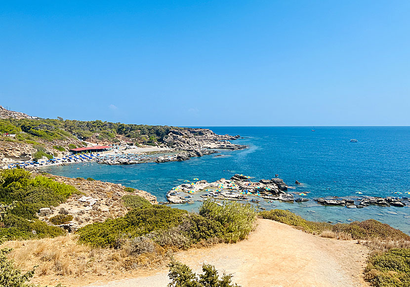 Stränderna Nikolas, Oasis och Tassos i Kallithea på Rhodos i Grekland.