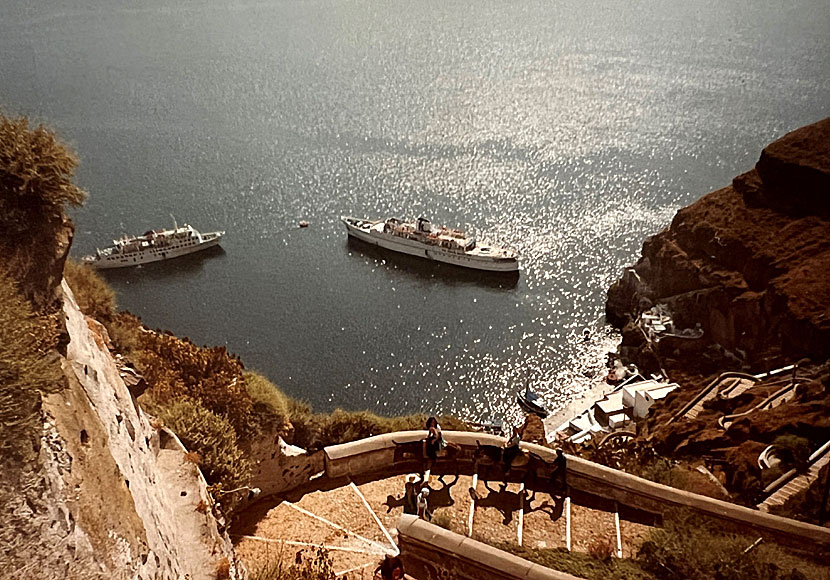 Hamnen under Fira på Santorini på 1980-talet.