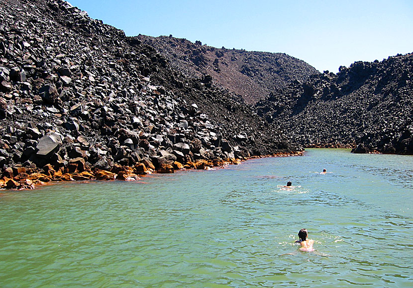 You can swim in the hot springs in Nea Kameni. Santorini.