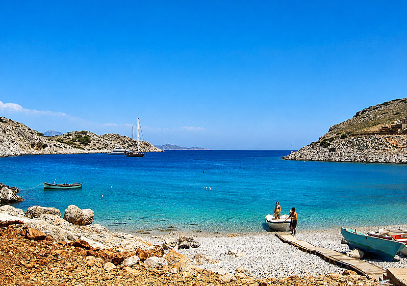 Marathounda beach p&aring; Symi i Grekland.