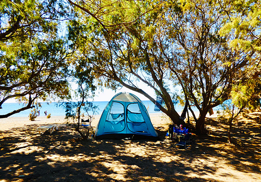Camping på stranden i Eristos på Tilos.