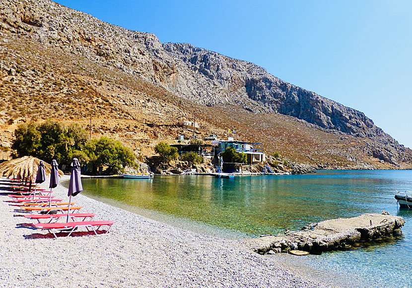 I den lilla bukten i Palionisos på Kalymnos i Grekland finns en fin strand och bra restauranger. 