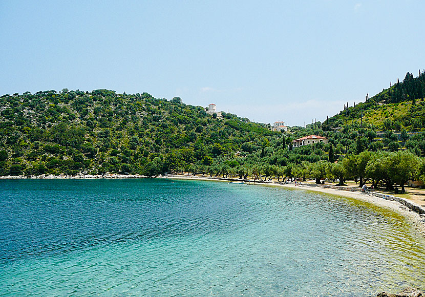 Dexa beach på Ithaka där det sägs att Odysseus landsteg när han kom hem från kriget i Troja.