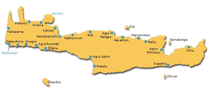 Karta över Kreta i Grekland.