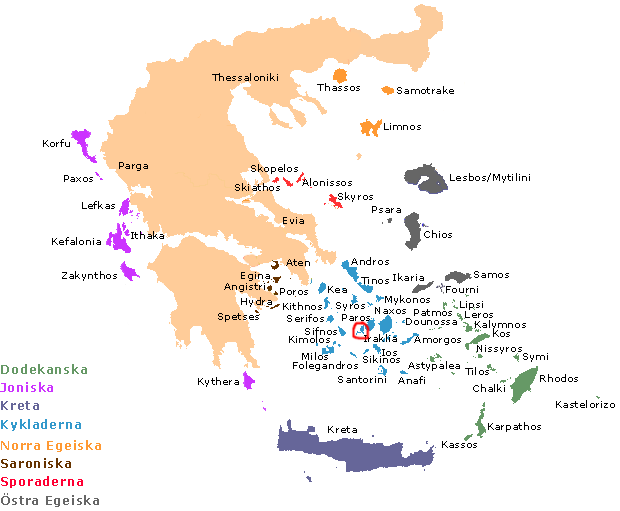 Karta över Grekland . Antiparos är markerat med rött.