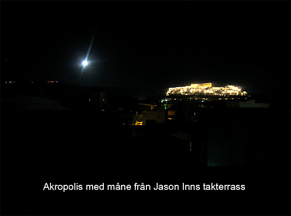 Akropolis i Aten sett från Hotel Jason Inn.